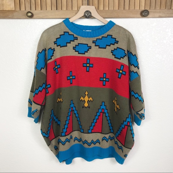 Vintage Sweaters - Vintage Express London 80s Oversized Aztec Sweater